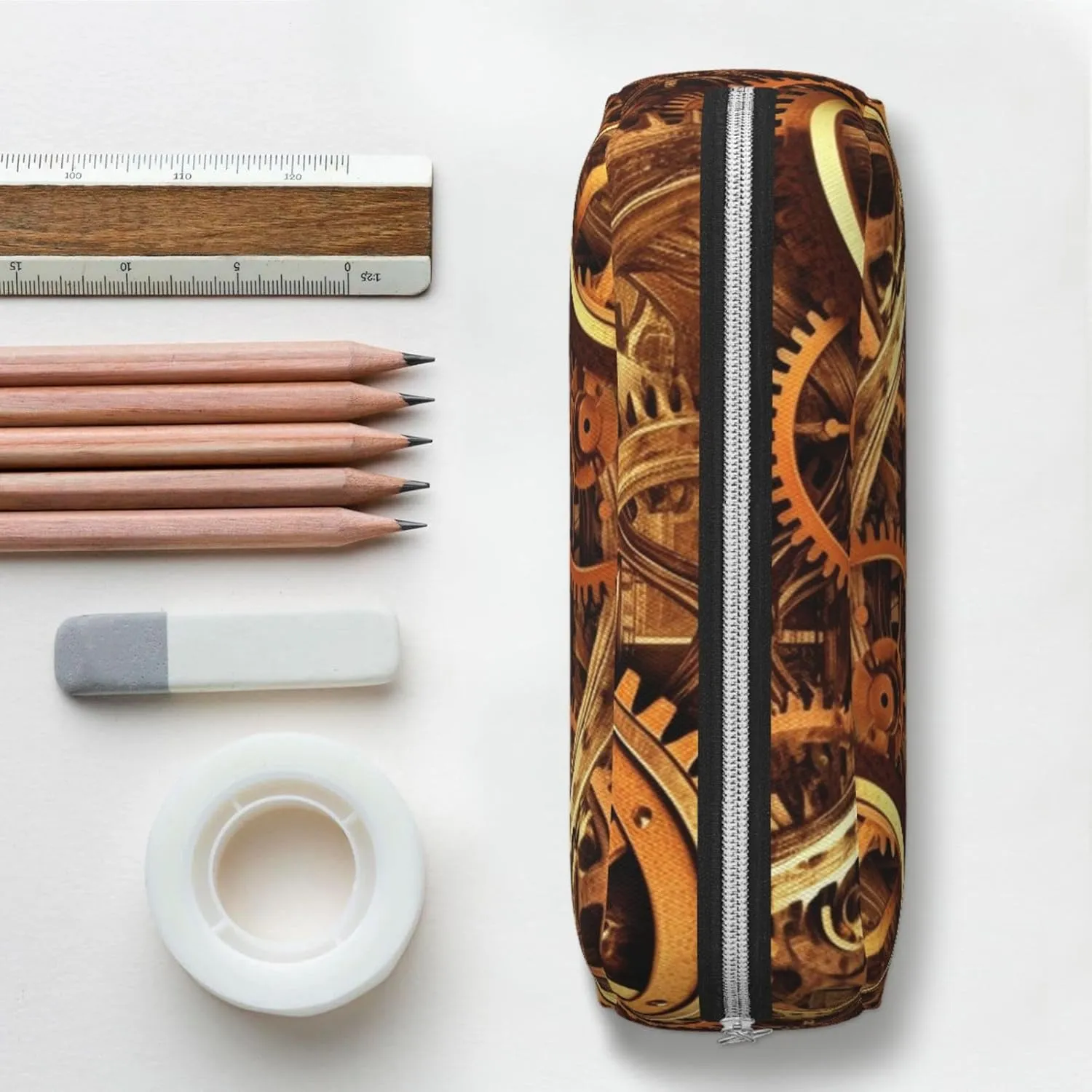 Cool Steampunk Gears Makeup Bag Travel Toiletry Bags Big Pencil Bag for Women Men Leather Zipper Coin Pouch Purse