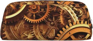 Cool Steampunk Gears Makeup Bag Travel Toiletry Bags Big Pencil Bag for Women Men Leather Zipper Coin Pouch Purse