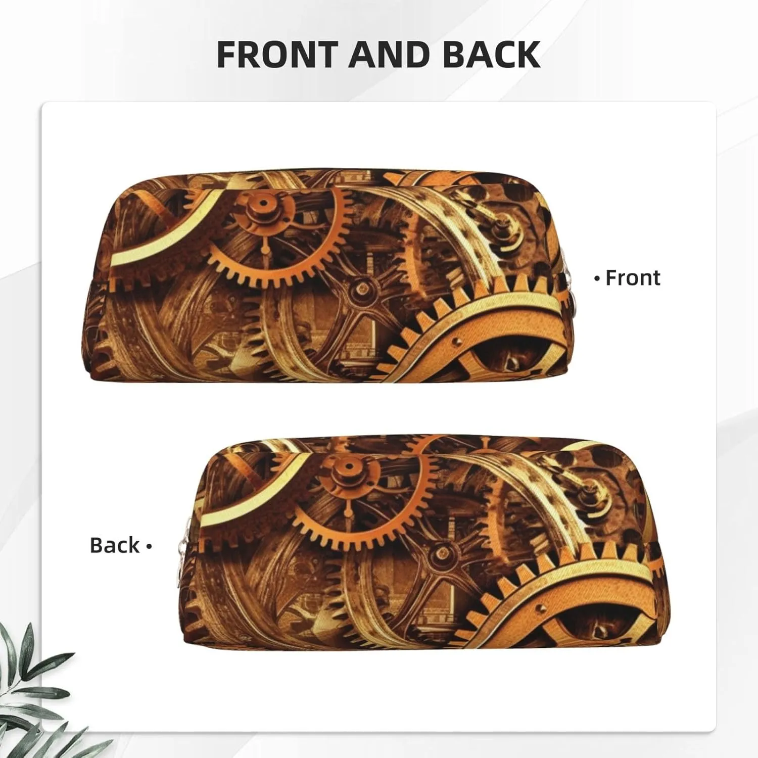 Cool Steampunk Gears Makeup Bag Travel Toiletry Bags Big Pencil Bag for Women Men Leather Zipper Coin Pouch Purse