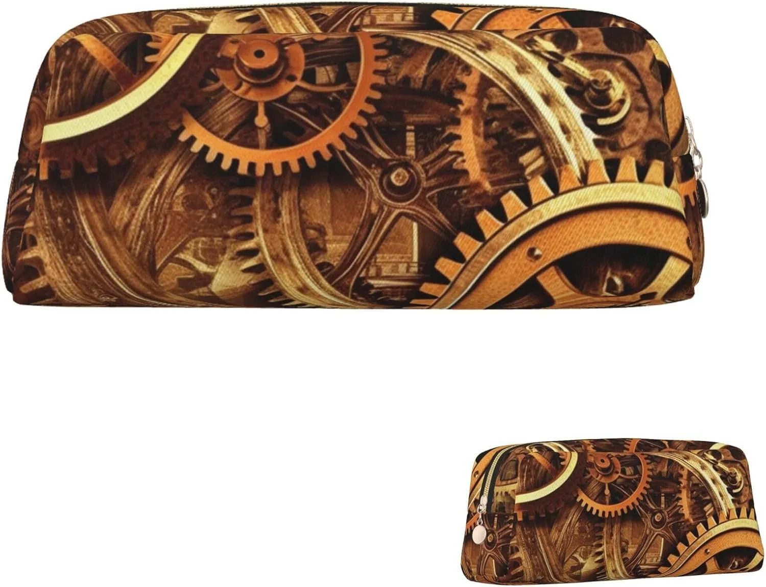 Cool Steampunk Gears Makeup Bag Travel Toiletry Bags Big Pencil Bag for Women Men Leather Zipper Coin Pouch Purse