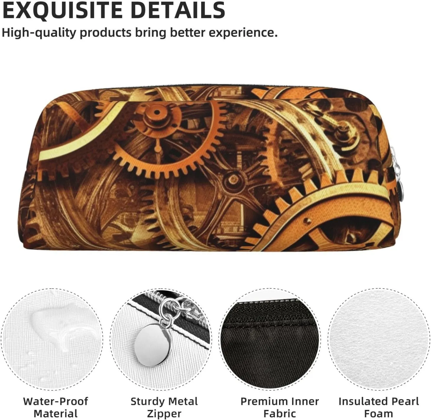 Cool Steampunk Gears Makeup Bag Travel Toiletry Bags Big Pencil Bag for Women Men Leather Zipper Coin Pouch Purse