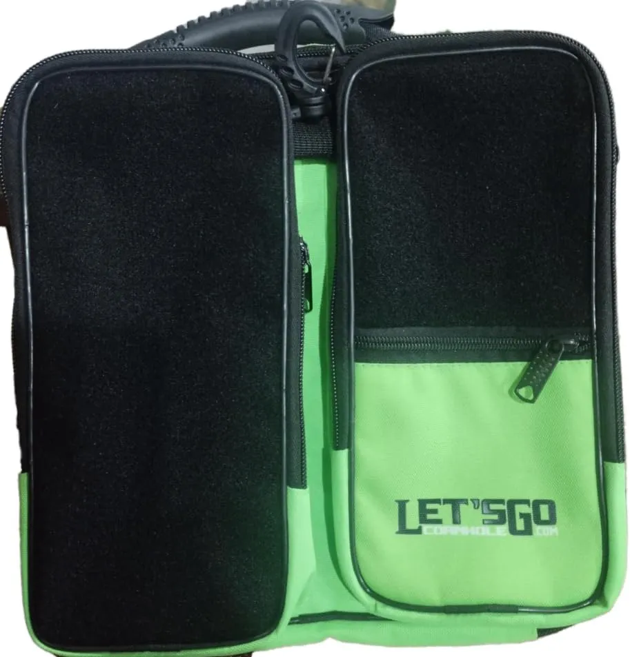 CORNHOLE bag case The Double Dipper holds 2 sets (8) bean bags, heavy duty quality carry bag backpack alternative 3 pockets for your stuff plus velcro-compatible fabric for patches