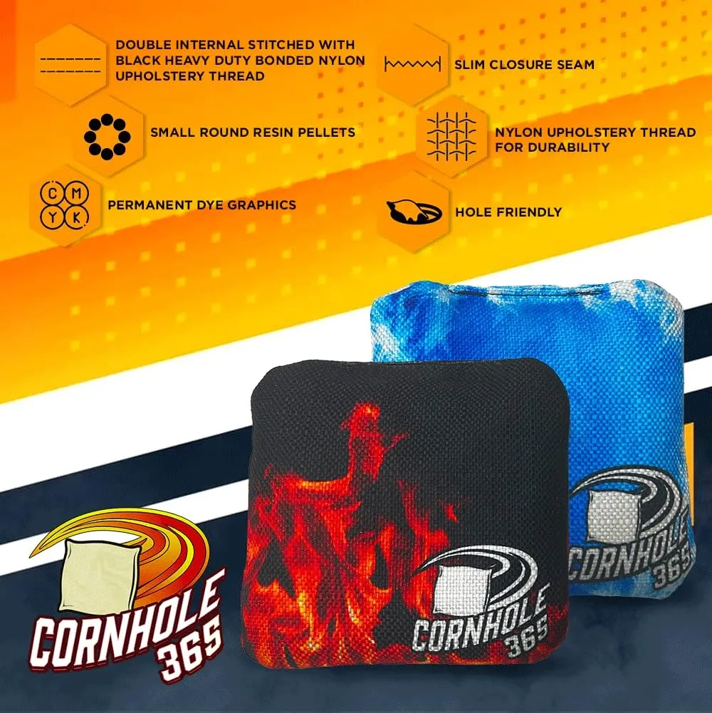Cornhole365 Themed Cornhole Bag - All-Weather, Heavy-Duty & Durable Polyester Fabric, Resin Filling, Double-Stitched Duck Cloth - Professional Cornhole Bean Bags for Indoor & Outdoor Use - Set of 8