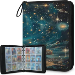 Cosmic Sky 3 Ring Trading Zipper Binder Strap, Trading Card Binder 9 Pocket, 900 Pockets Card Holder with 50 Removable Sleeves for Game Cards
