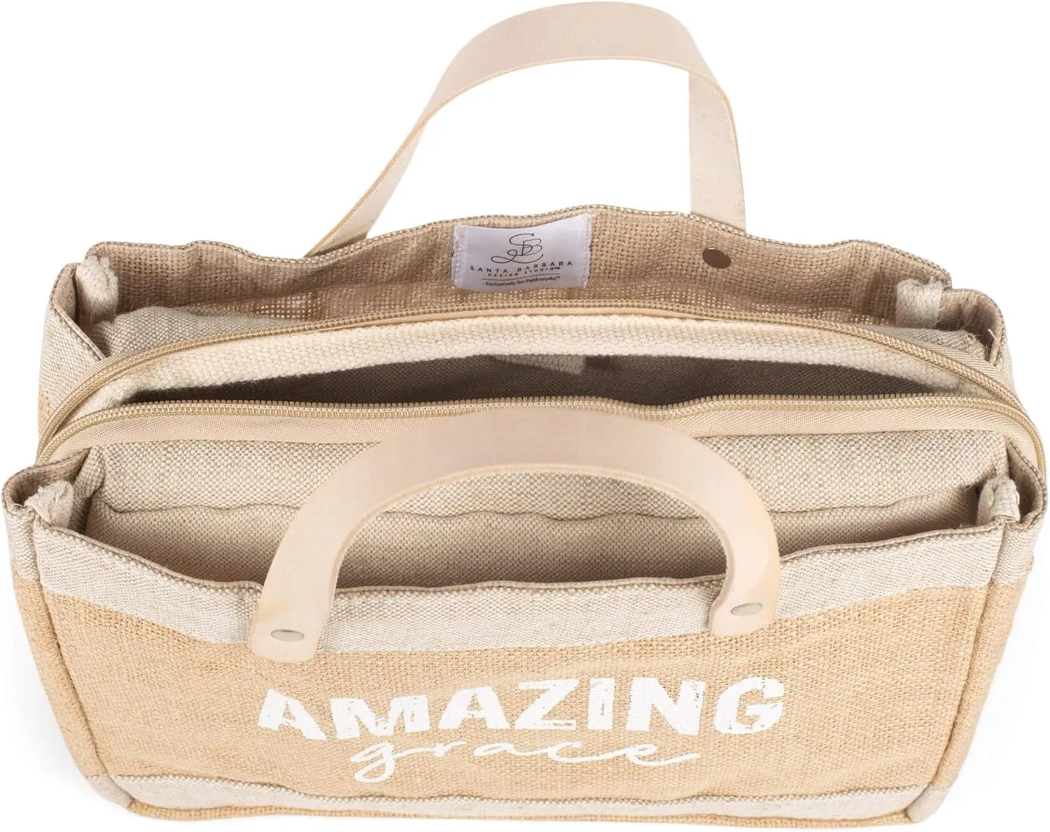 Creative Brands G1338 Faithworks - Farmers Market Jute & Canvas Tote-Style Bible Cover, 11 x 8-Inch, Amazing Grace
