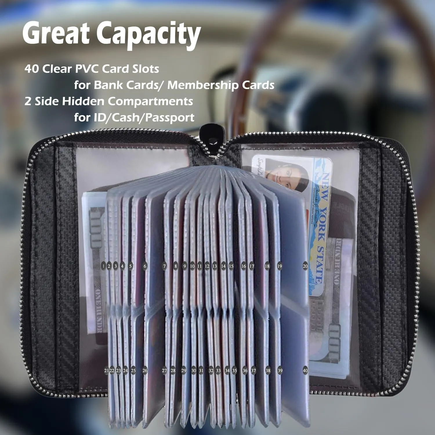 Credit Card Holder Wallet Large Leather Passport Case 42 Card Slots