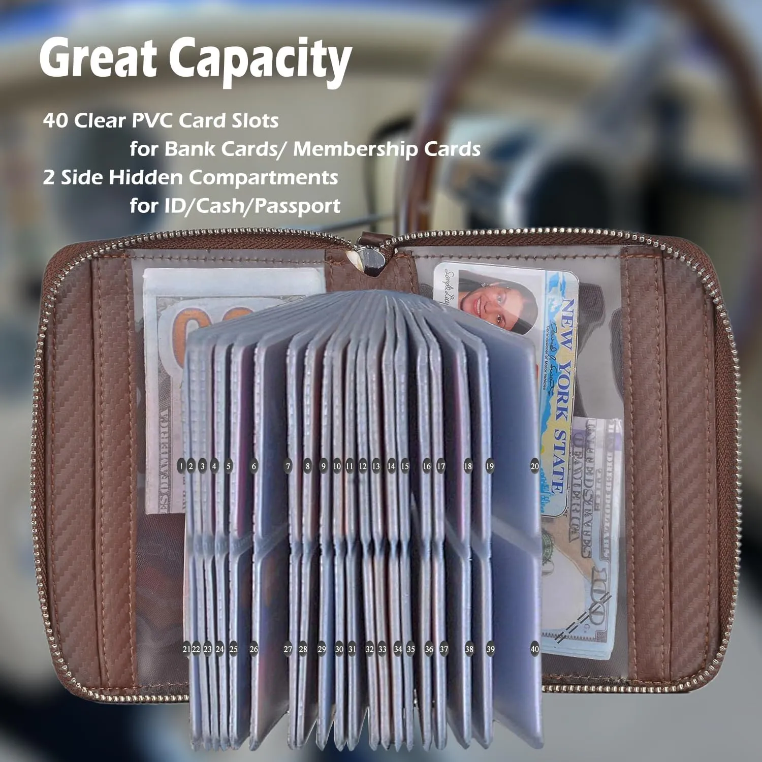 Credit Card Holder Wallet Large Leather Passport Case 42 Card Slots