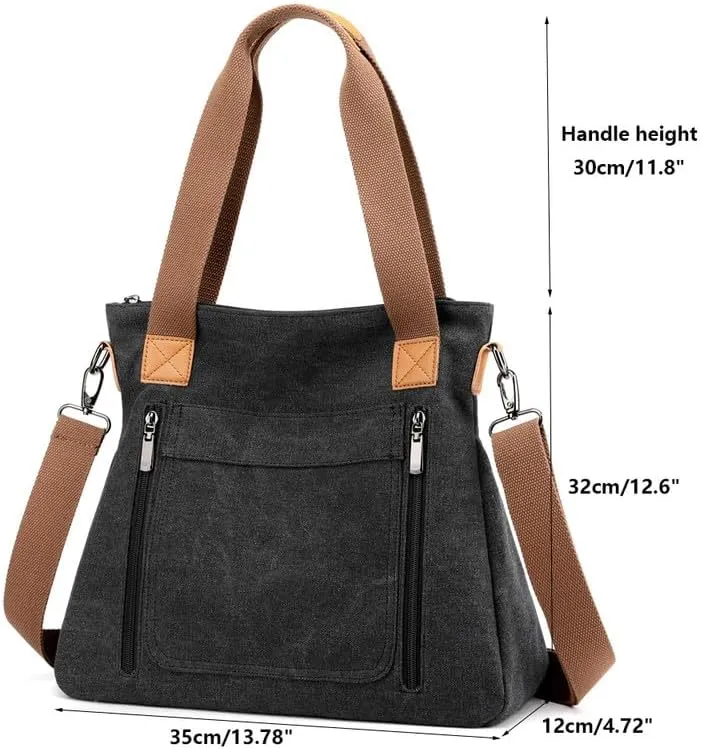 Crossbody Bags for Women Large Tote Bags Laptop Bag Canvas Professional Work Commuter Purse Travel Bag Shoulder Bag Black