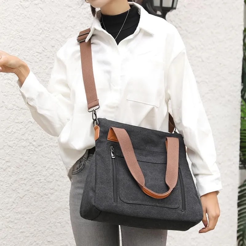 Crossbody Bags for Women Large Tote Bags Laptop Bag Canvas Professional Work Commuter Purse Travel Bag Shoulder Bag Black