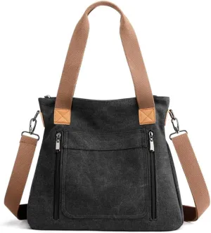 Crossbody Bags for Women Large Tote Bags Laptop Bag Canvas Professional Work Commuter Purse Travel Bag Shoulder Bag Black