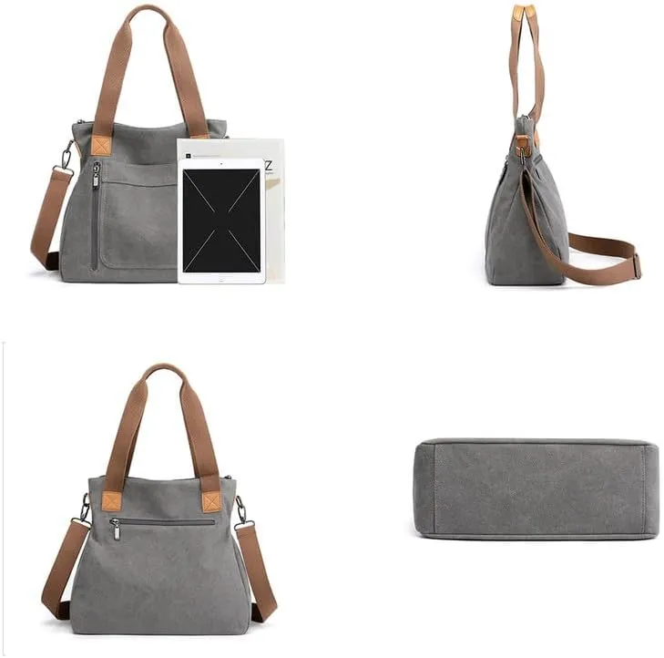 Crossbody Bags for Women Large Tote Bags Laptop Bag Canvas Professional Work Commuter Purse Travel Bag Shoulder Bag Grey
