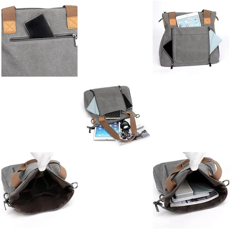 Crossbody Bags for Women Large Tote Bags Laptop Bag Canvas Professional Work Commuter Purse Travel Bag Shoulder Bag Grey