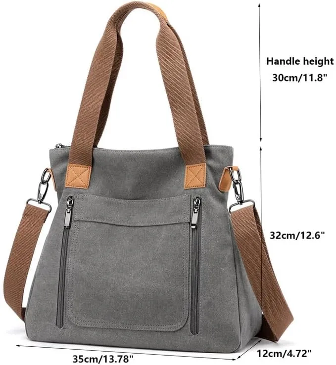 Crossbody Bags for Women Large Tote Bags Laptop Bag Canvas Professional Work Commuter Purse Travel Bag Shoulder Bag Grey