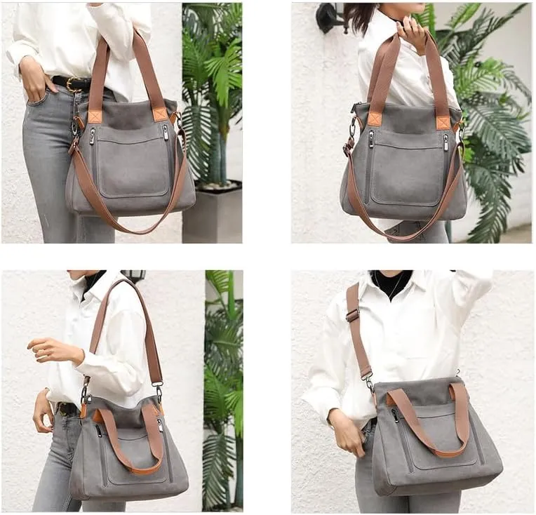 Crossbody Bags for Women Large Tote Bags Laptop Bag Canvas Professional Work Commuter Purse Travel Bag Shoulder Bag Grey
