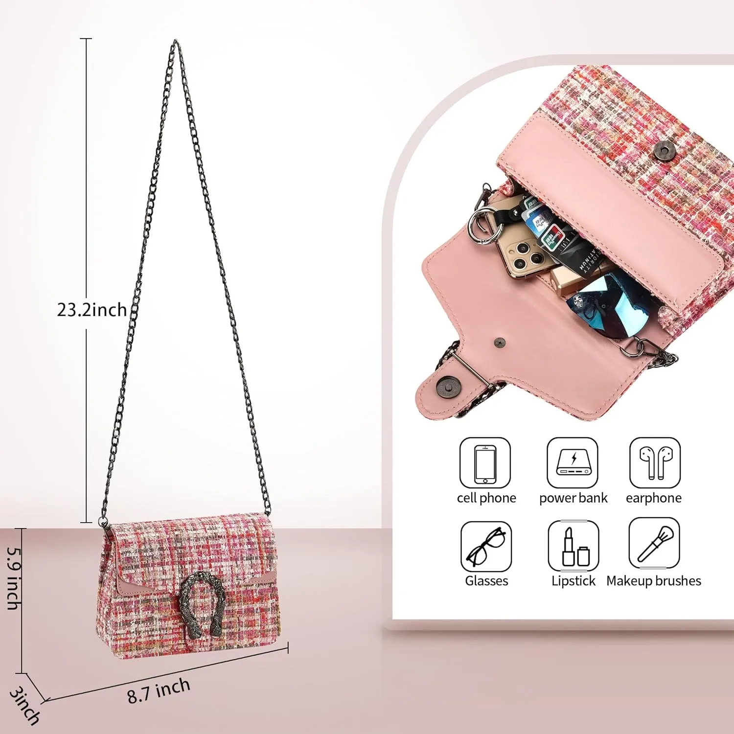Crossbody Bags for Women Small Handbag Purse Trendy Shoulder Bag Clutch Evening Bag Quilted Satchels, with Chain Strap