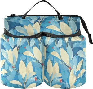 Cup Holder Luggage Adjustable Retro Blue Leaves Red Fruit Beverage Bottle Holder Travel Gifts for Travelling Women Men