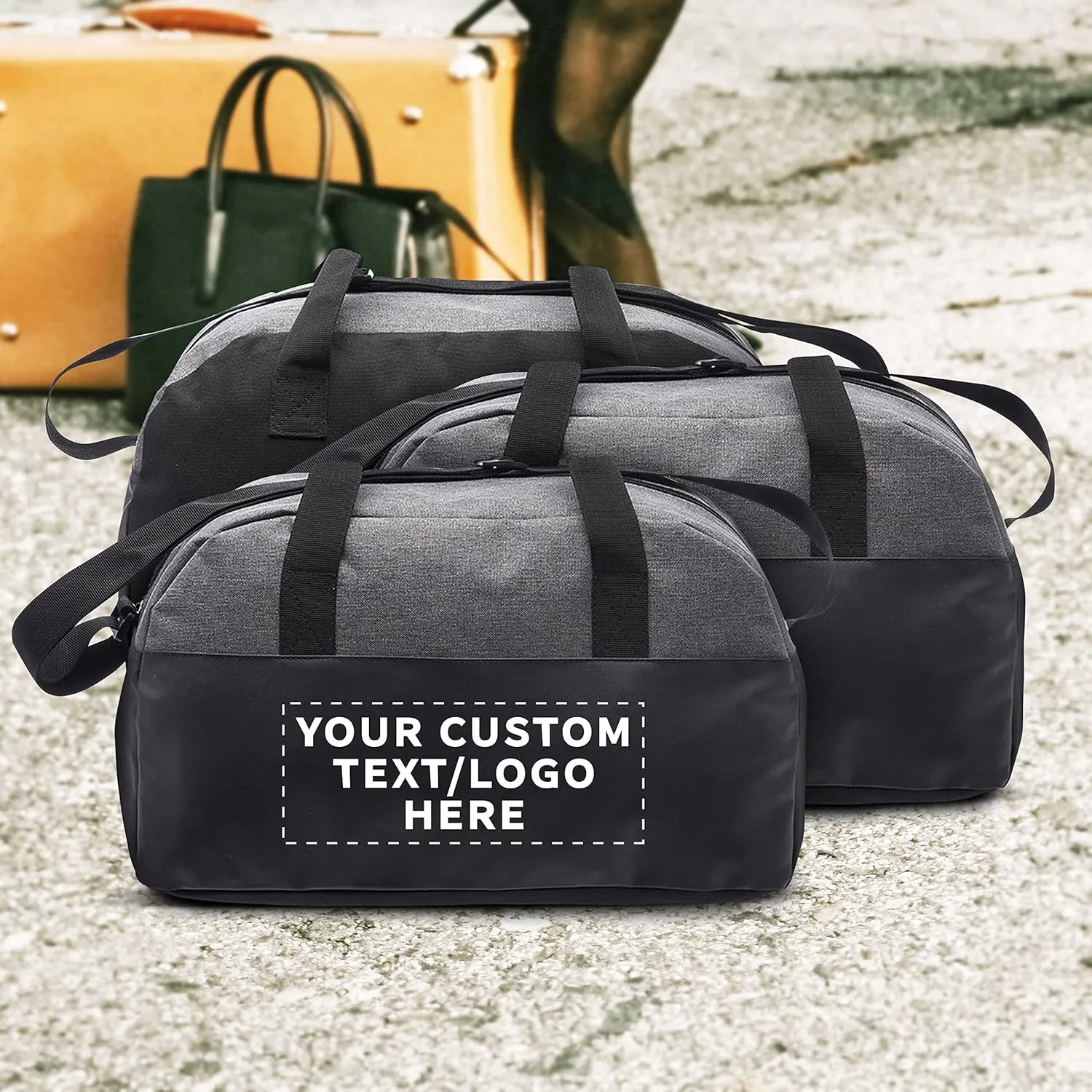 Custom Executive Two-Tone Duffel Bags Set of 12, Personalized Bulk Pack - Great for Everyday Use, Perfect for Business Travels, Executives Trips and More - Grey