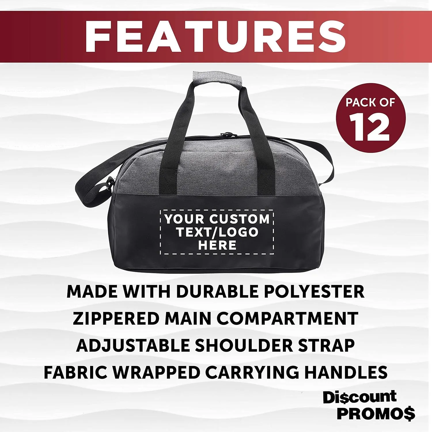 Custom Executive Two-Tone Duffel Bags Set of 12, Personalized Bulk Pack - Great for Everyday Use, Perfect for Business Travels, Executives Trips and More - Grey