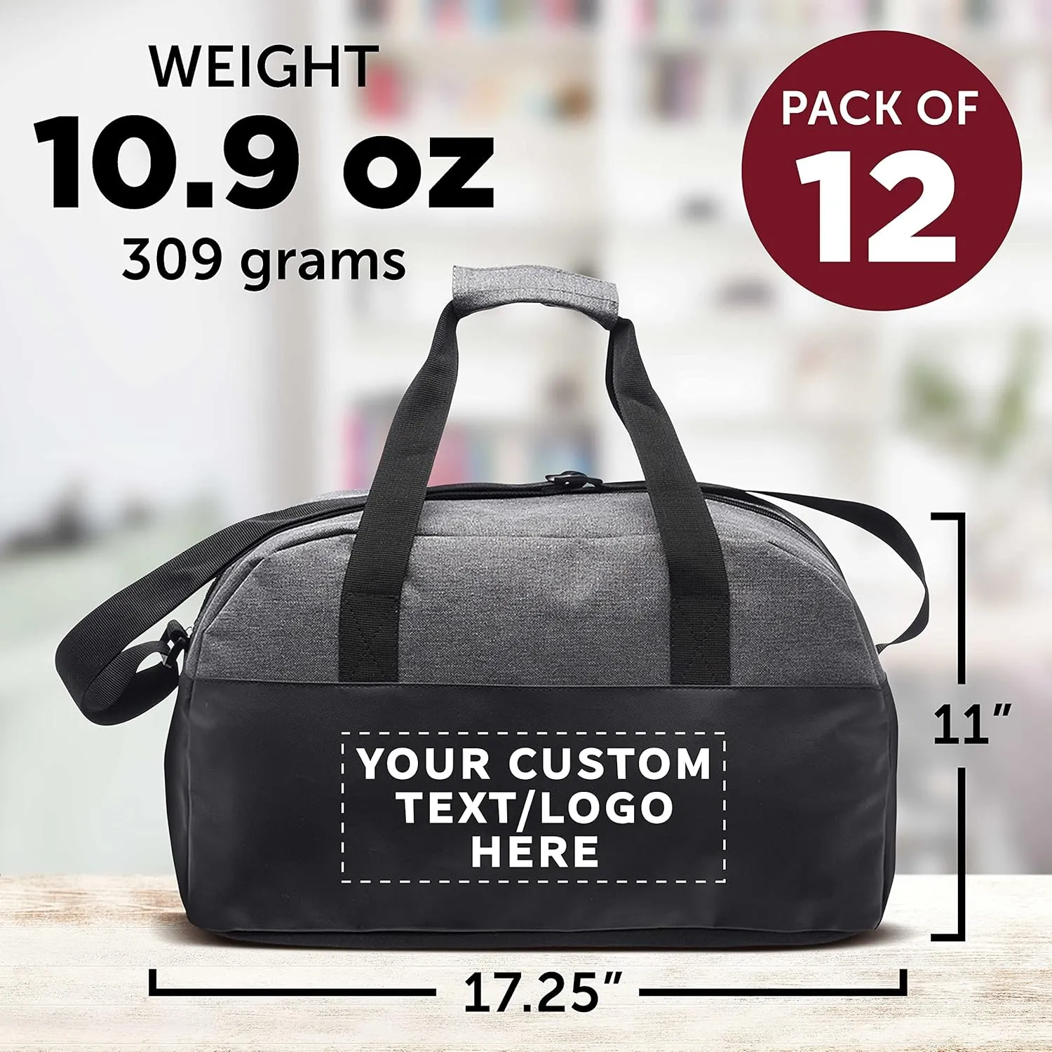Custom Executive Two-Tone Duffel Bags Set of 12, Personalized Bulk Pack - Great for Everyday Use, Perfect for Business Travels, Executives Trips and More - Grey