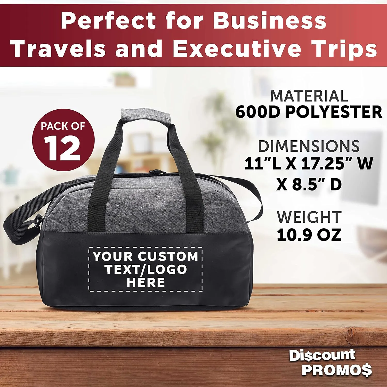 Custom Executive Two-Tone Duffel Bags Set of 12, Personalized Bulk Pack - Great for Everyday Use, Perfect for Business Travels, Executives Trips and More - Grey