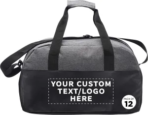 Custom Executive Two-Tone Duffel Bags Set of 12, Personalized Bulk Pack - Great for Everyday Use, Perfect for Business Travels, Executives Trips and More - Grey