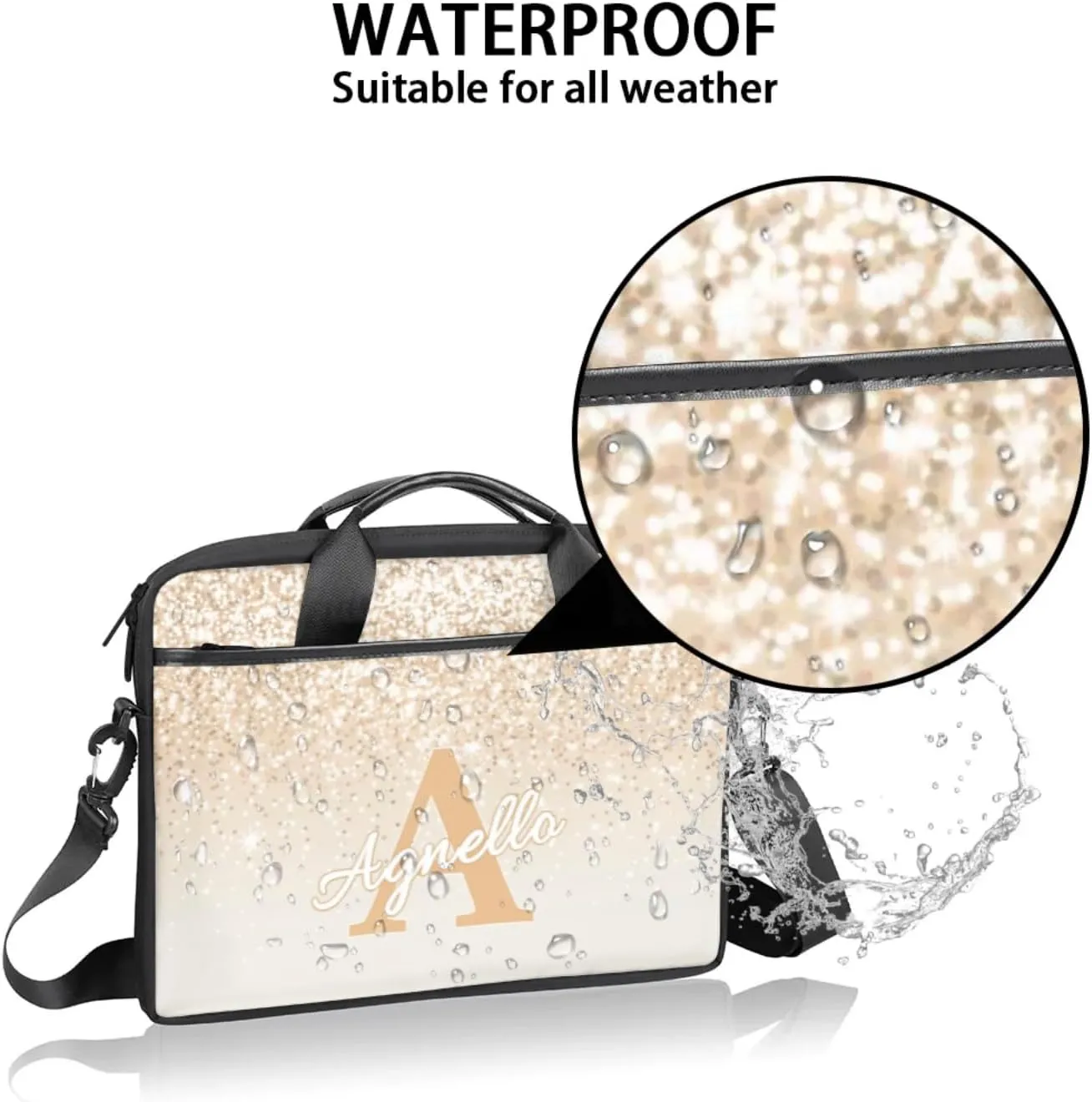Custom Glitter Capital Laptop-Bags, Personalized Name Computer Bags Laptop Case for Business Work, 15 Inch