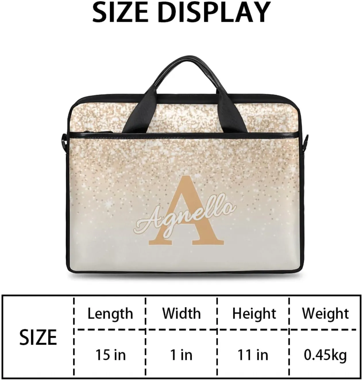 Custom Glitter Capital Laptop-Bags, Personalized Name Computer Bags Laptop Case for Business Work, 15 Inch