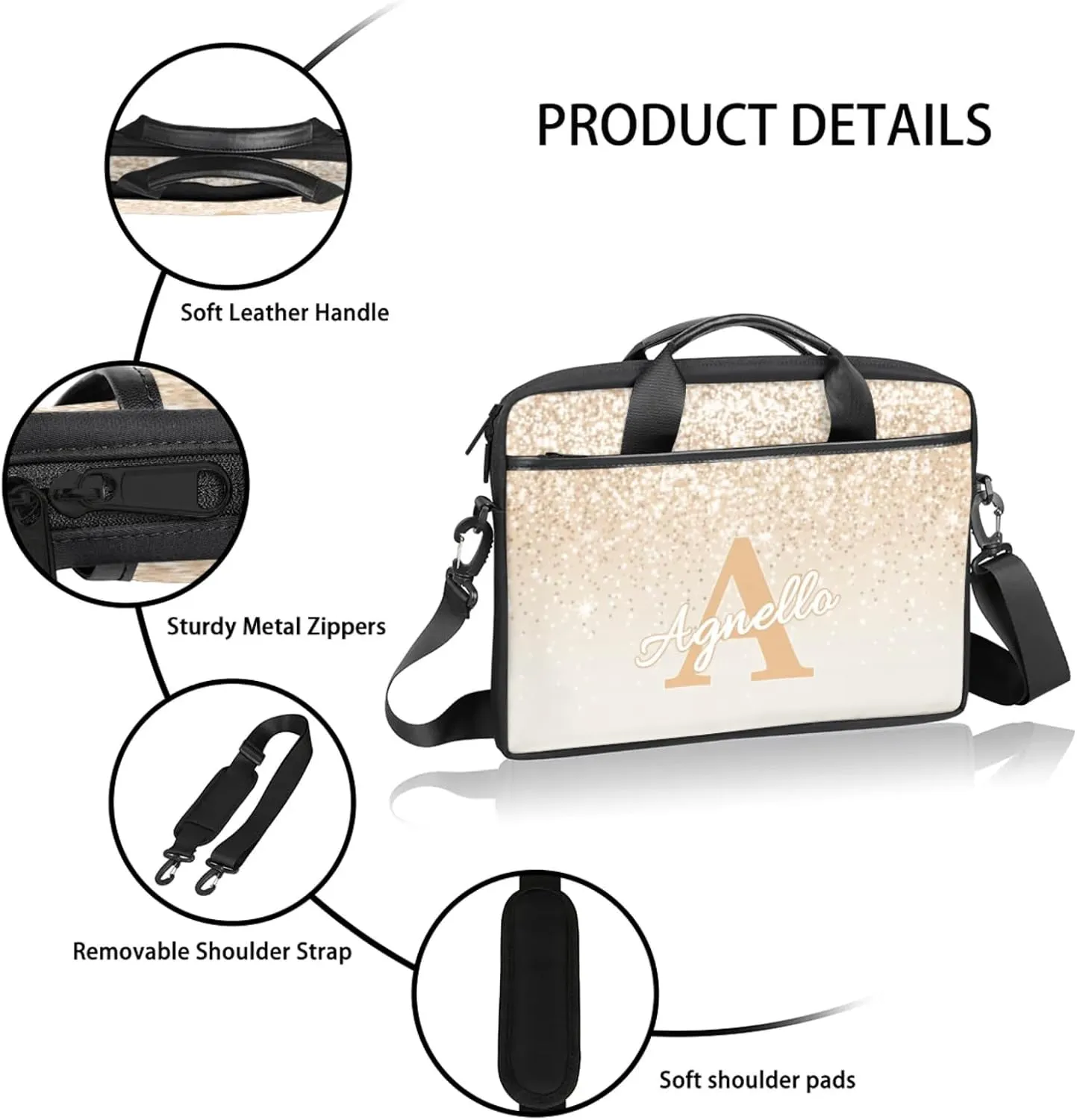 Custom Glitter Capital Laptop-Bags, Personalized Name Computer Bags Laptop Case for Business Work, 15 Inch