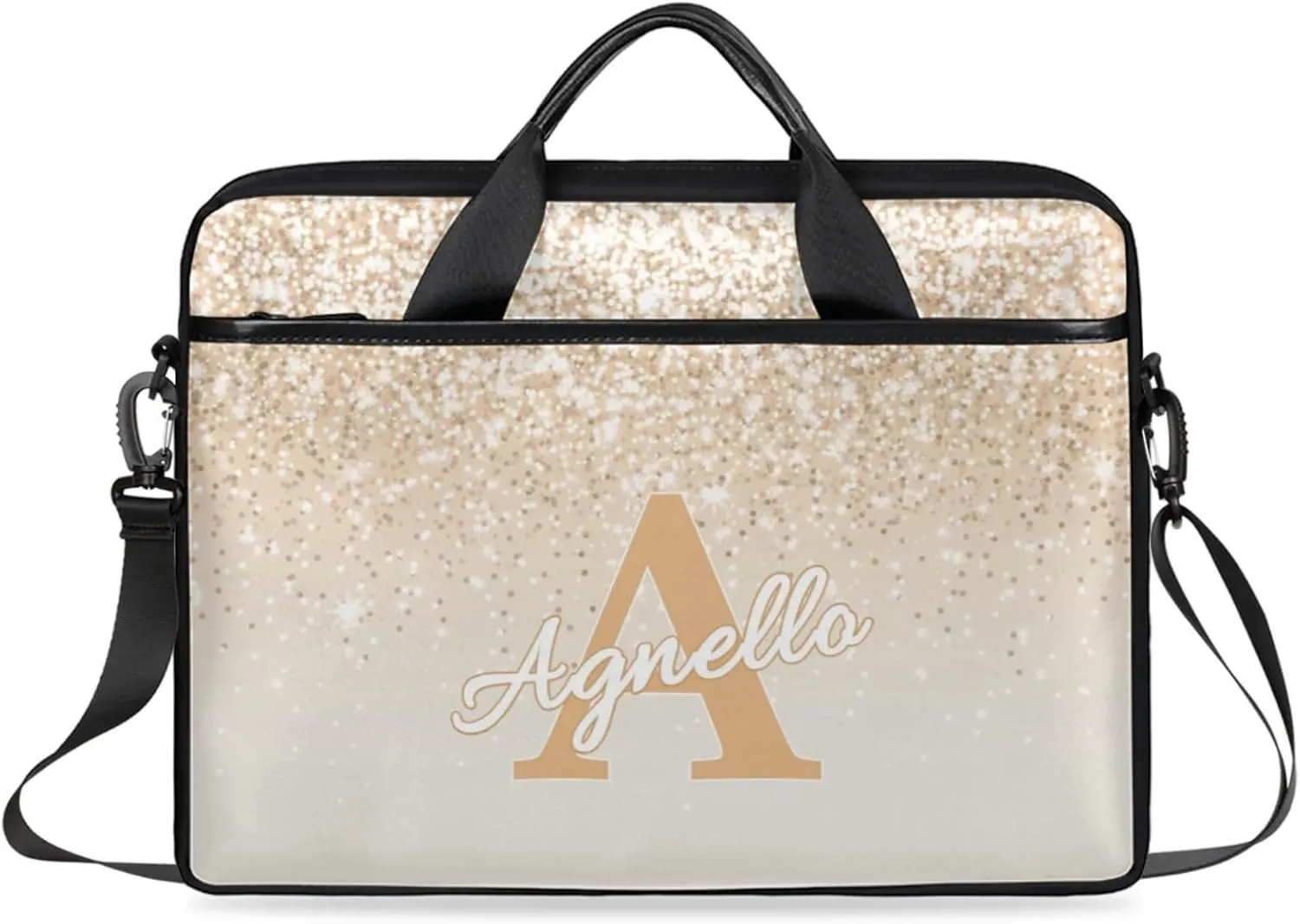 Custom Glitter Capital Laptop-Bags, Personalized Name Computer Bags Laptop Case for Business Work, 15 Inch