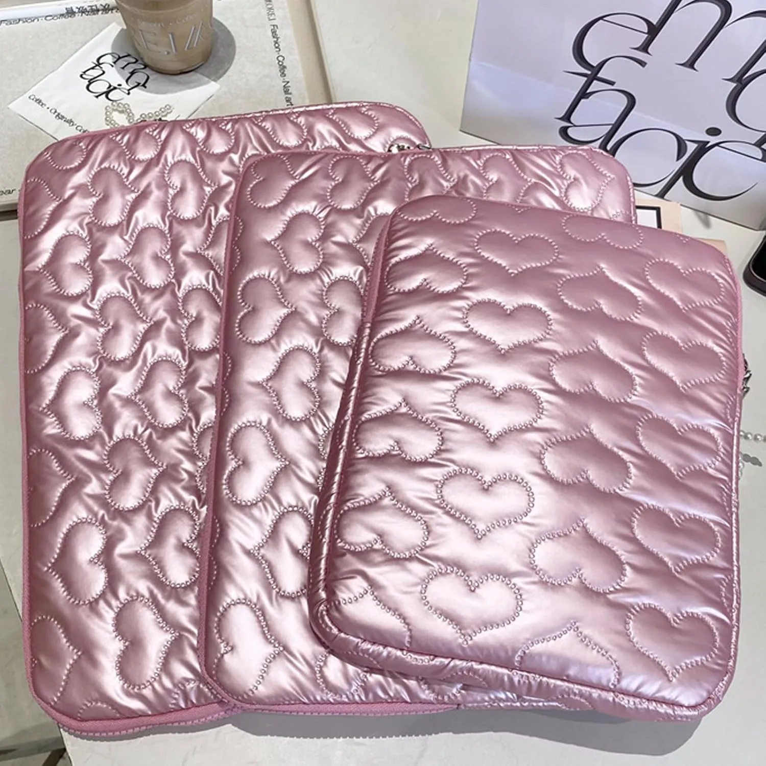 Cute Bow Laptop Sleeve for Women/Girl, Kawaii Heart Laptop Carrying Case Computer Bag Compatible with MacBook HP Dell ASUS Lenovo (Sliver Heart, 11 inch)