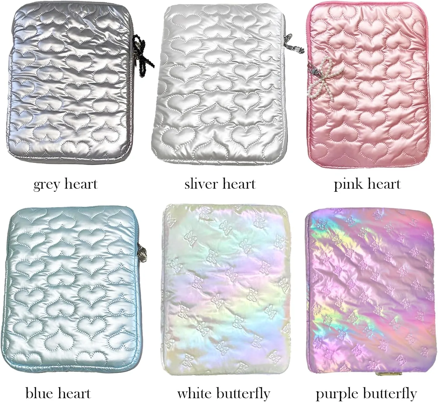 Cute Bow Laptop Sleeve for Women/Girl, Kawaii Heart Laptop Carrying Case Computer Bag Compatible with MacBook HP Dell ASUS Lenovo (Sliver Heart, 11 inch)