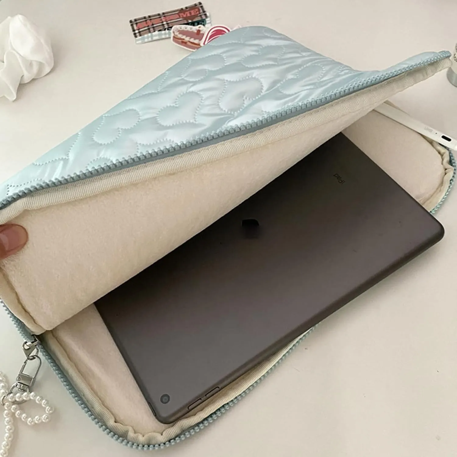 Cute Bow Laptop Sleeve for Women/Girl, Kawaii Heart Laptop Carrying Case Computer Bag Compatible with MacBook HP Dell ASUS Lenovo (Sliver Heart, 11 inch)
