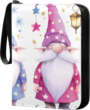 Cute Gnomes Card Binder 4 Pocket Collectible Trading Card Albums with 50 Sleeves Double Side PU Waterproof 3 Ring for Sports & Game Cards