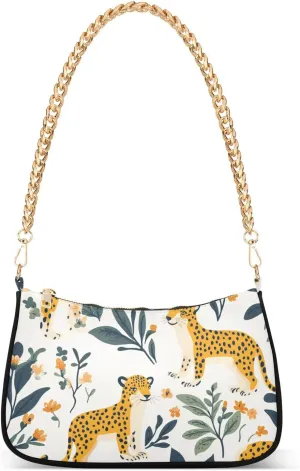 Cute Jungle Leopard White chain purse for women crossbody with multi pockets womens handbags for birthday gifts