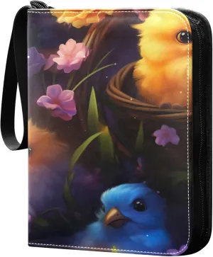 Cute Little Chicks Card Binder 4 Pocket Collectible Trading Card Albums with 50 Sleeves Double Side PU Waterproof 3 Ring for Sports & Game Cards