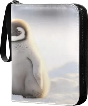 Cute Penguins Card Binder 4 Pocket Collectible Trading Card Albums with 50 Sleeves Double Side PU Waterproof 3 Ring for Sports & Game Cards