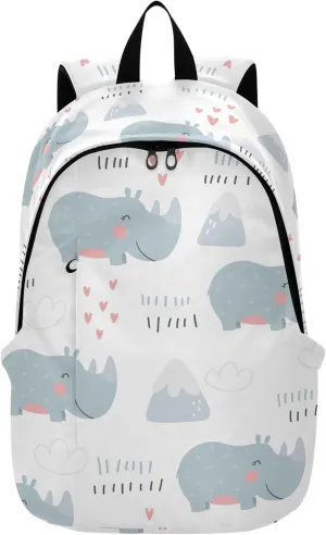 Cute Rhinoceros Laptop Backpack Travel Hiking Camping Work Computer Back Packs Book Bags for Men Women