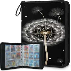 Dandelions 3 Ring Trading Zipper Binder Strap, Trading Card Binder 9 Pocket, 900 Pockets Card Holder with 50 Removable Sleeves for Game Cards