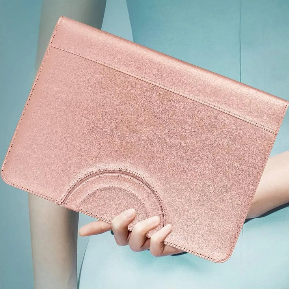 Darolin Zippered Leather Padfolio Portfolio with Hidden Handle and Clipboard, Business Conference Organizer Notepad Folder, Portfolio Bag, Padfolio for Women/Men (Rosegold)