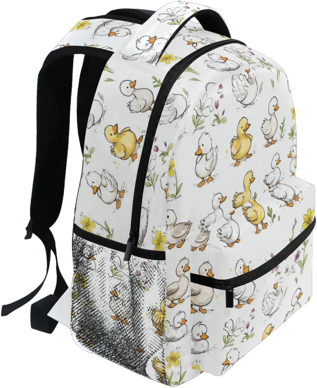 Day Backpack for Teacher Nurse Waterproof Carry On Backpacks with Chest Strap for College Work Cartoon Cute Pet Duck White