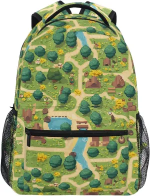 Day Backpack for Women Men Waterproof Backpack With Water Bottle Pocket with Chest Strap for Business Work College Travel Trip Vintage Game Map