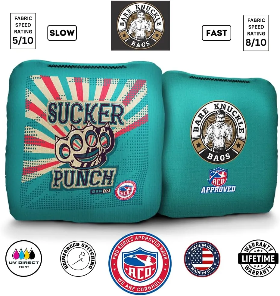 Deadeye ACO Approved Cornhole Bags by Bare Knuckle Bags Toss Professional Bean Dual Sided Bag for Indoor Outdoor Slick & Stick Pack of 4
