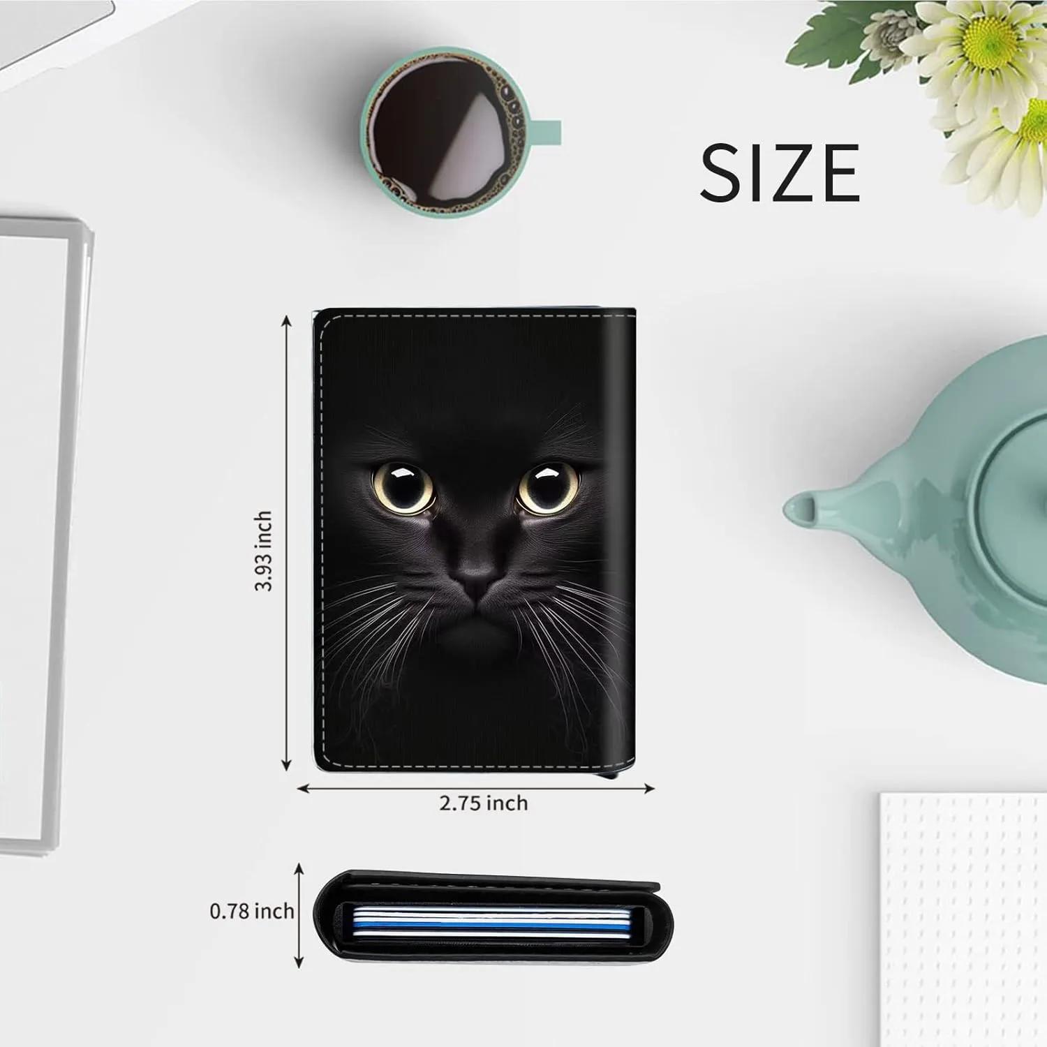 DEGDFSGR Credit Card Holder Aluminum Auto Pop Up Wallet Case,Leather Card Case Front Pocket Trifold Wallet with RFID Blocking Banknote Slot Thin Wallets for Women Men Girl,Big Cat Eyes