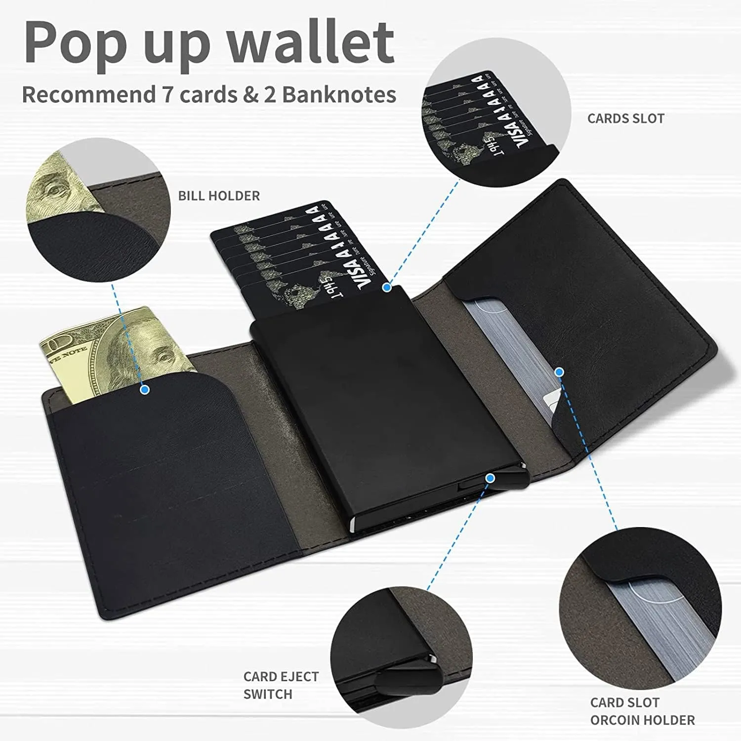DEGDFSGR Credit Card Holder Aluminum Auto Pop Up Wallet Case,Leather Card Case Front Pocket Trifold Wallet with RFID Blocking Banknote Slot Thin Wallets for Women Men Girl,Big Cat Eyes