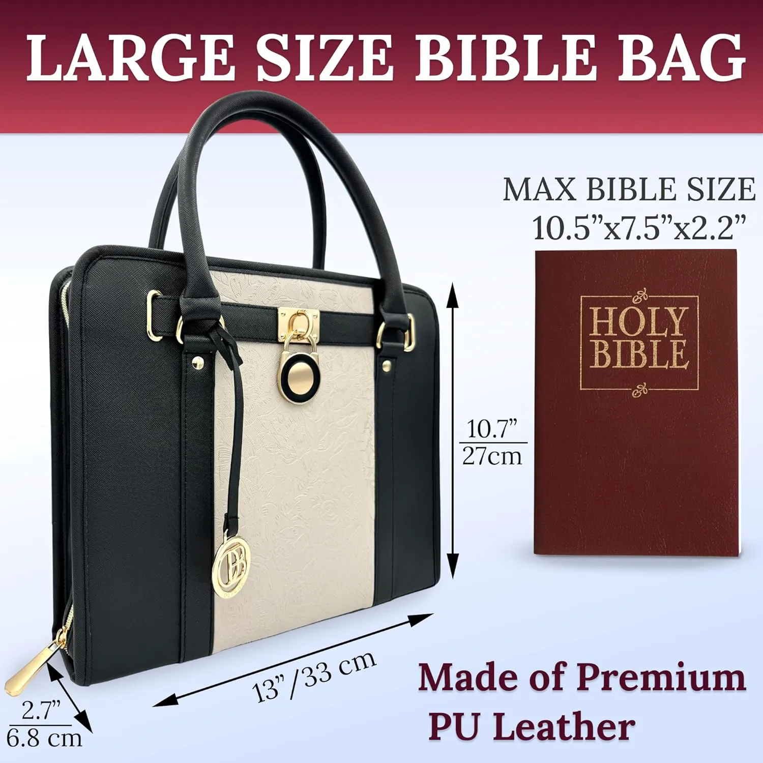 DEHITE Bible Bags for Women - Leather Bible Carrying Case - Pen Slots - Zippered Pocket - Premium PU Leather