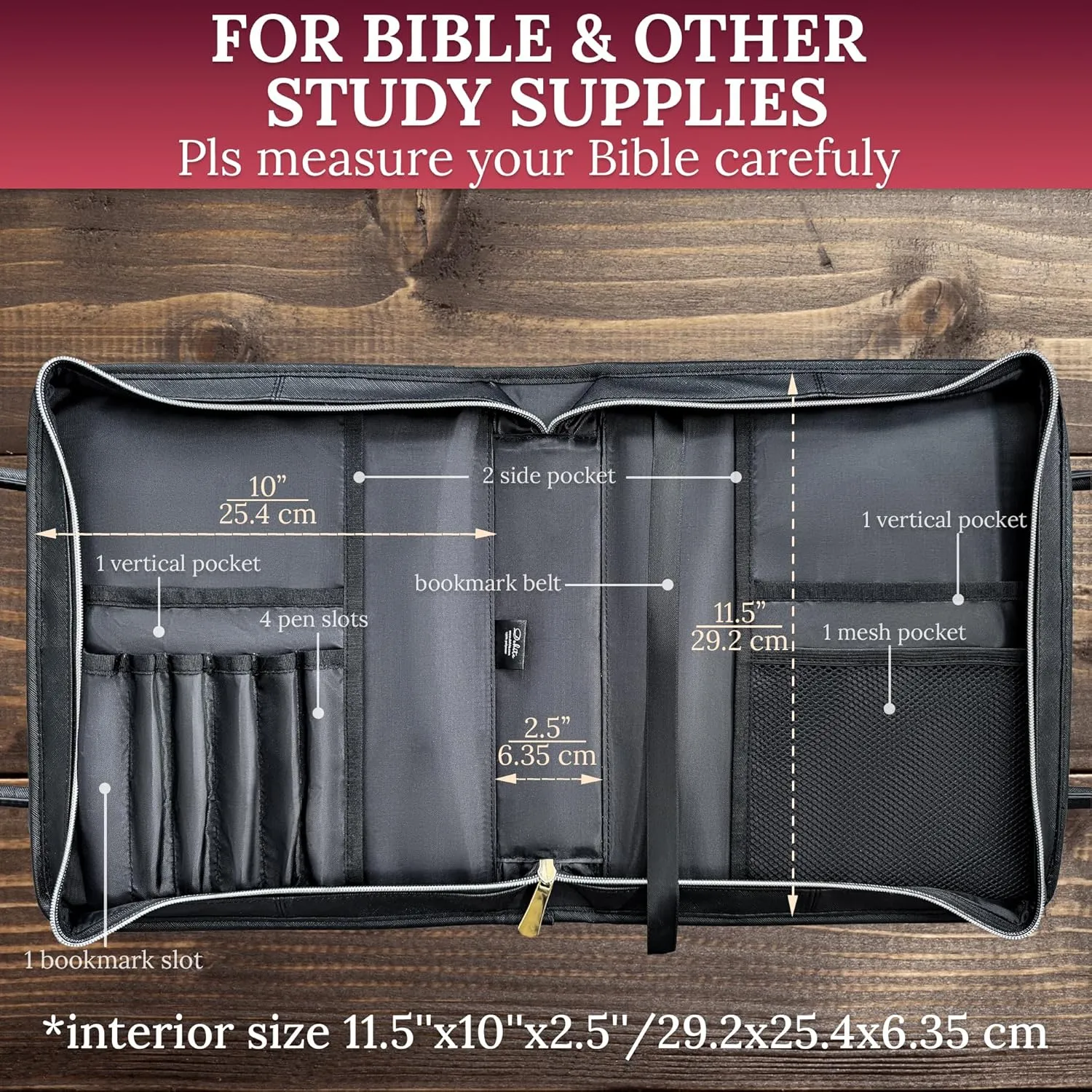 DEHITE Bible Bags for Women - Leather Bible Carrying Case - Pen Slots - Zippered Pocket - Premium PU Leather