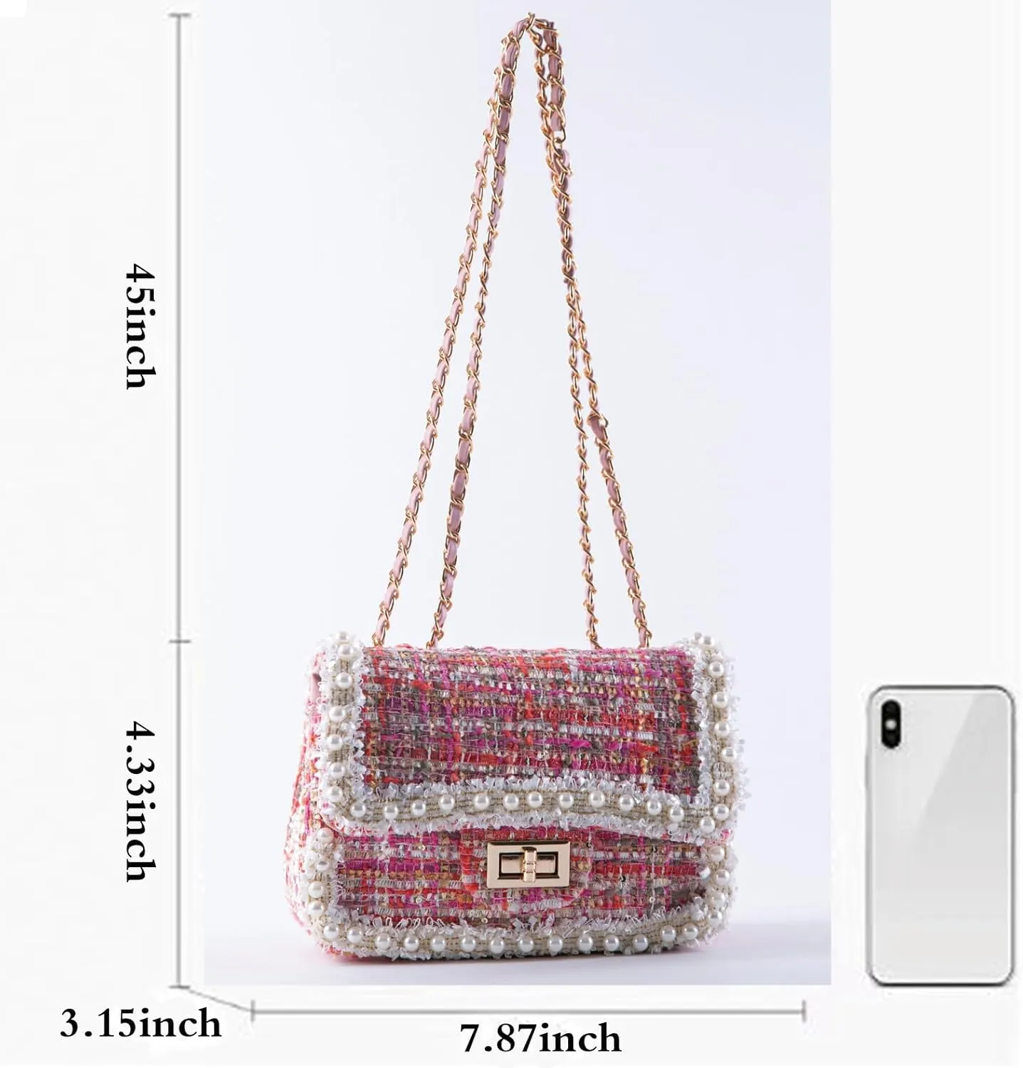 Designer Chain Shoulder Purse for Women Trendy Ladies Quilted Crossbody Bag Clucth Handbags Evening Bag Tweed Purses
