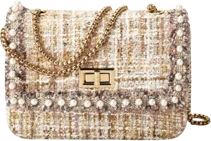 Designer Chain Shoulder Purse for Women Trendy Ladies Quilted Crossbody Bag Clucth Handbags Evening Bag Tweed Purses