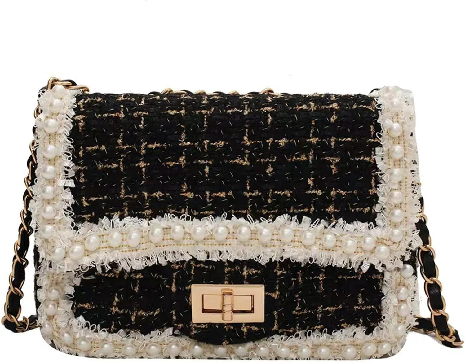 Designer Chain Shoulder Purse for Women Trendy Ladies Quilted Crossbody Bag Clucth Handbags Evening Bag Tweed Purses