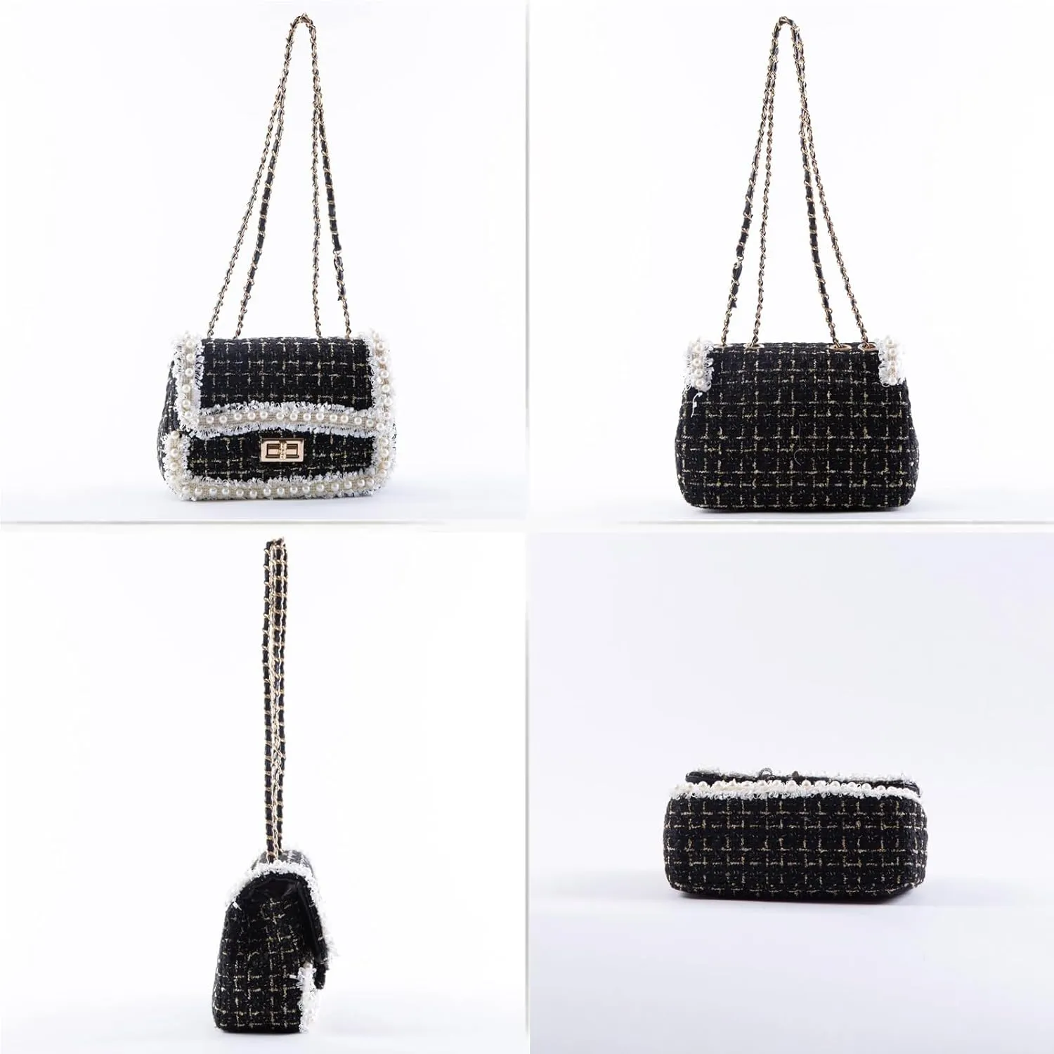 Designer Chain Shoulder Purse for Women Trendy Ladies Quilted Crossbody Bag Clucth Handbags Evening Bag Tweed Purses
